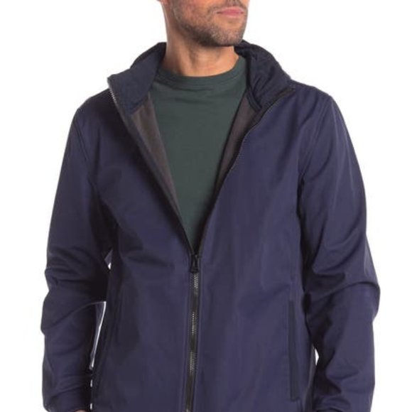 Cole Haan Mens Navy Blue Full Zip Hooded Soft Shell Windbreaker Jacket Sz XL NWT - Picture 3 of 13